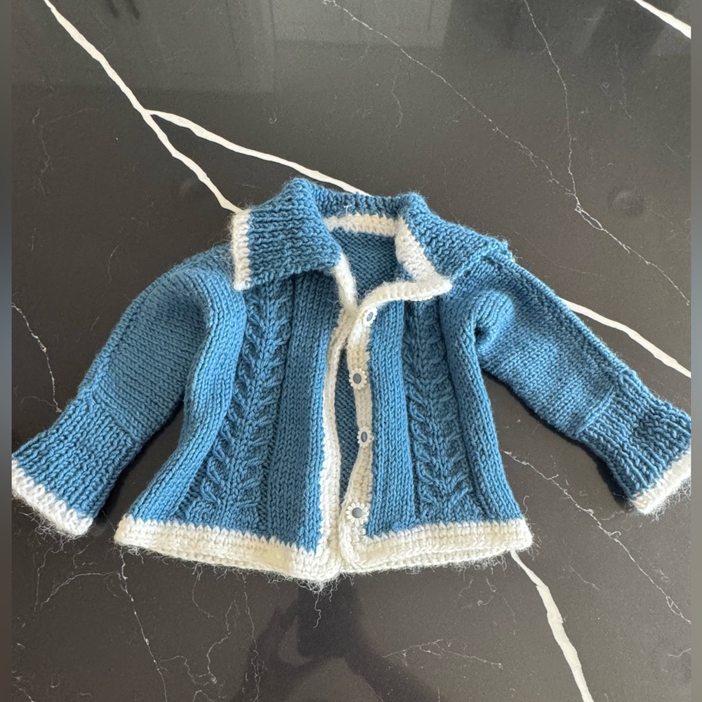 Blue and‎ White Knit Cardigan